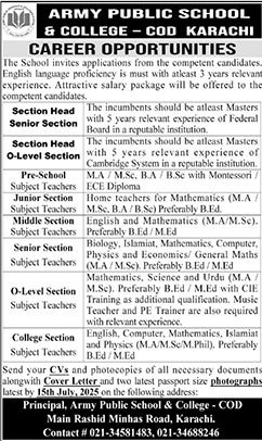 Jobs in Army Public School & College Karachi